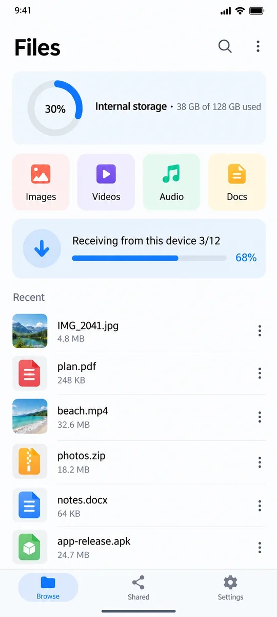 Receiving host files in a VM